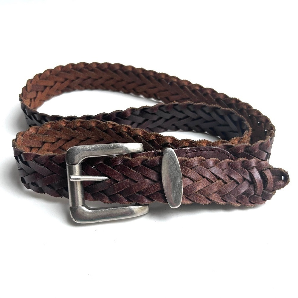 Vintage Perry Ellis Brown Braided Leather Unisex Belt 41" Long
